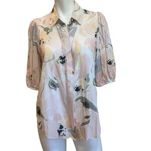 Witchery Lightweight White Pink Floral Blouse Australian Co sz 10=6